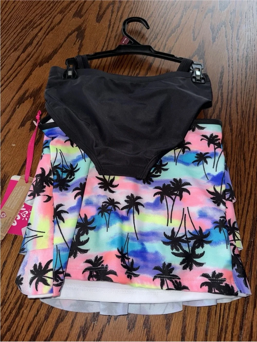 NWT Girls Justice Medium 7/8 Swimming Suit Swimsuit Palm Trees Two Piece Rainbow